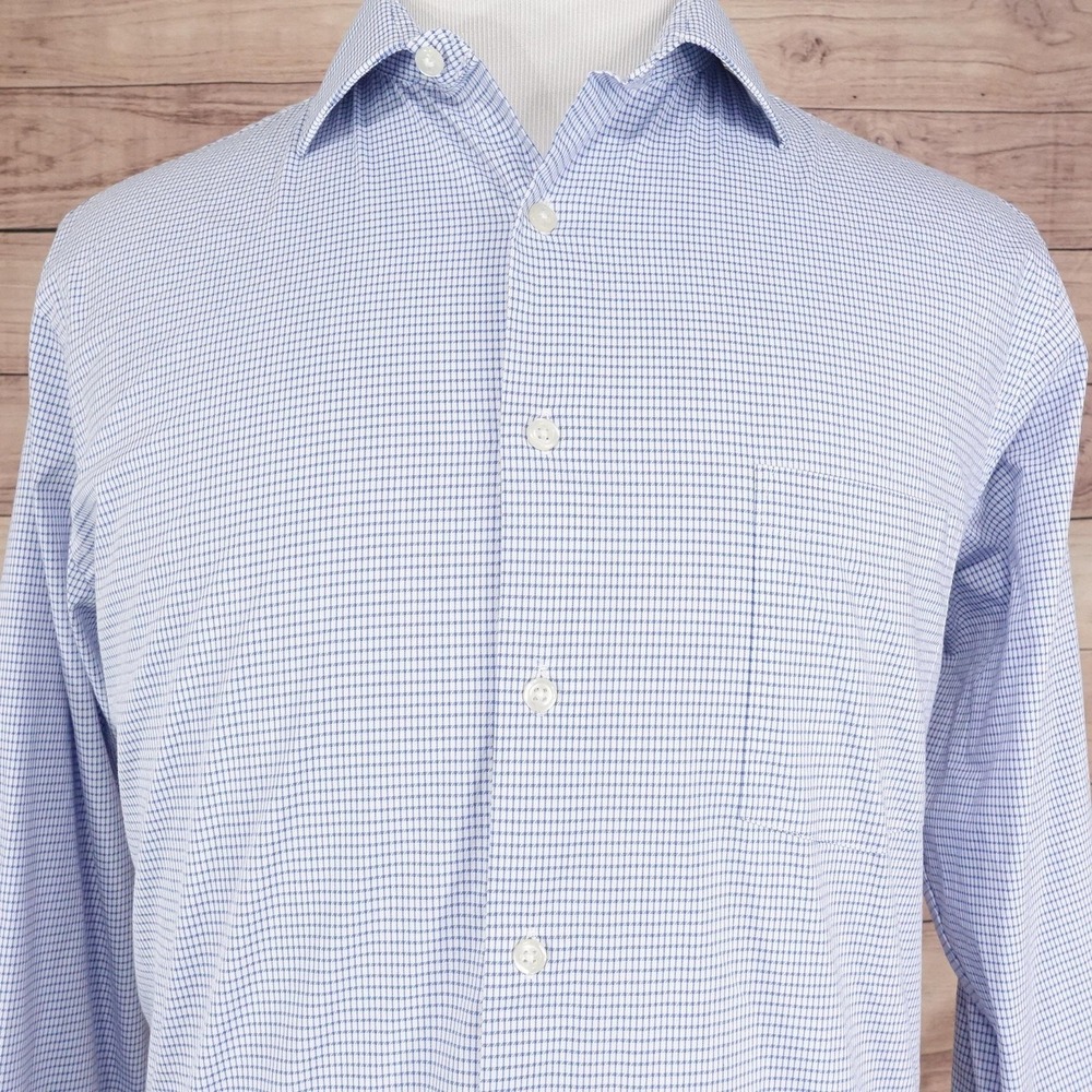 Van Heusen Flex Shirt Mens L 16.5 32/33 Blue Regular Fit Stretch Button Down